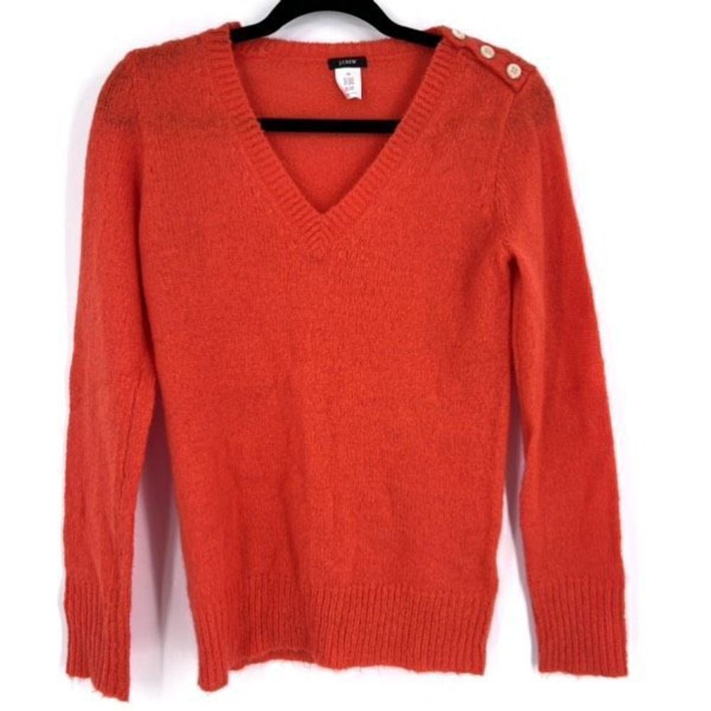 J. Crew Women's‎ Mohair Blend V-Neck Long Sleeve Pullover Sweater Orange Size XS